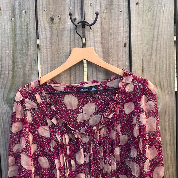 Willi Smith - Maroon Sheer Floral Boho Blouse - M - Picture 4 of 6